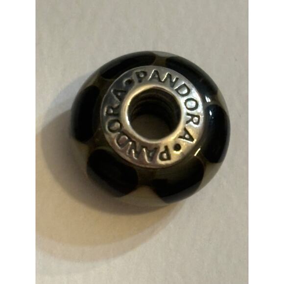 Pandora Black White Murano Glass Charm 925 ALE Sterling Silver - Picture 3 of 3